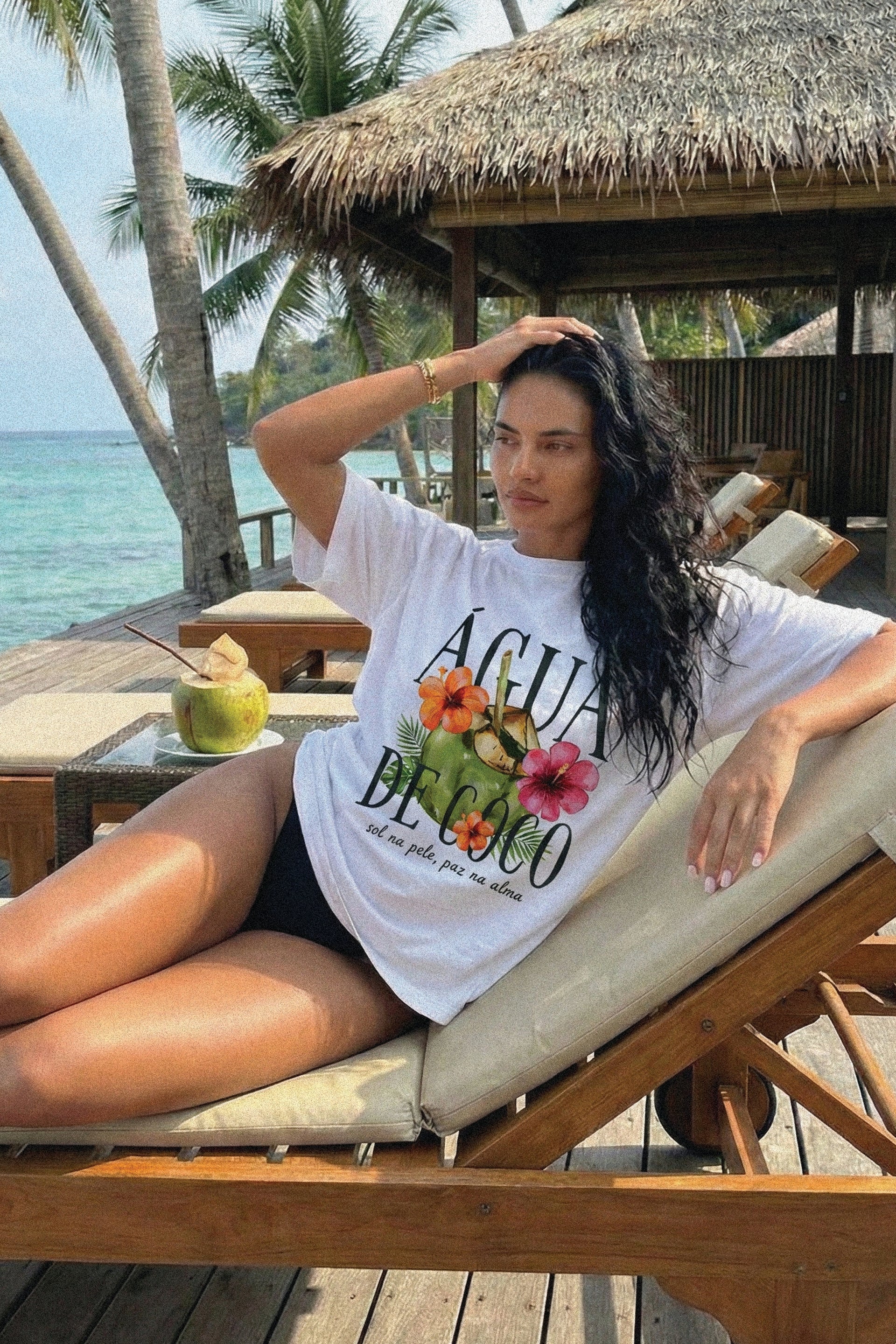 White Agua De Coco Coconut & Hibiscus Oversized Unisex T-Shirt