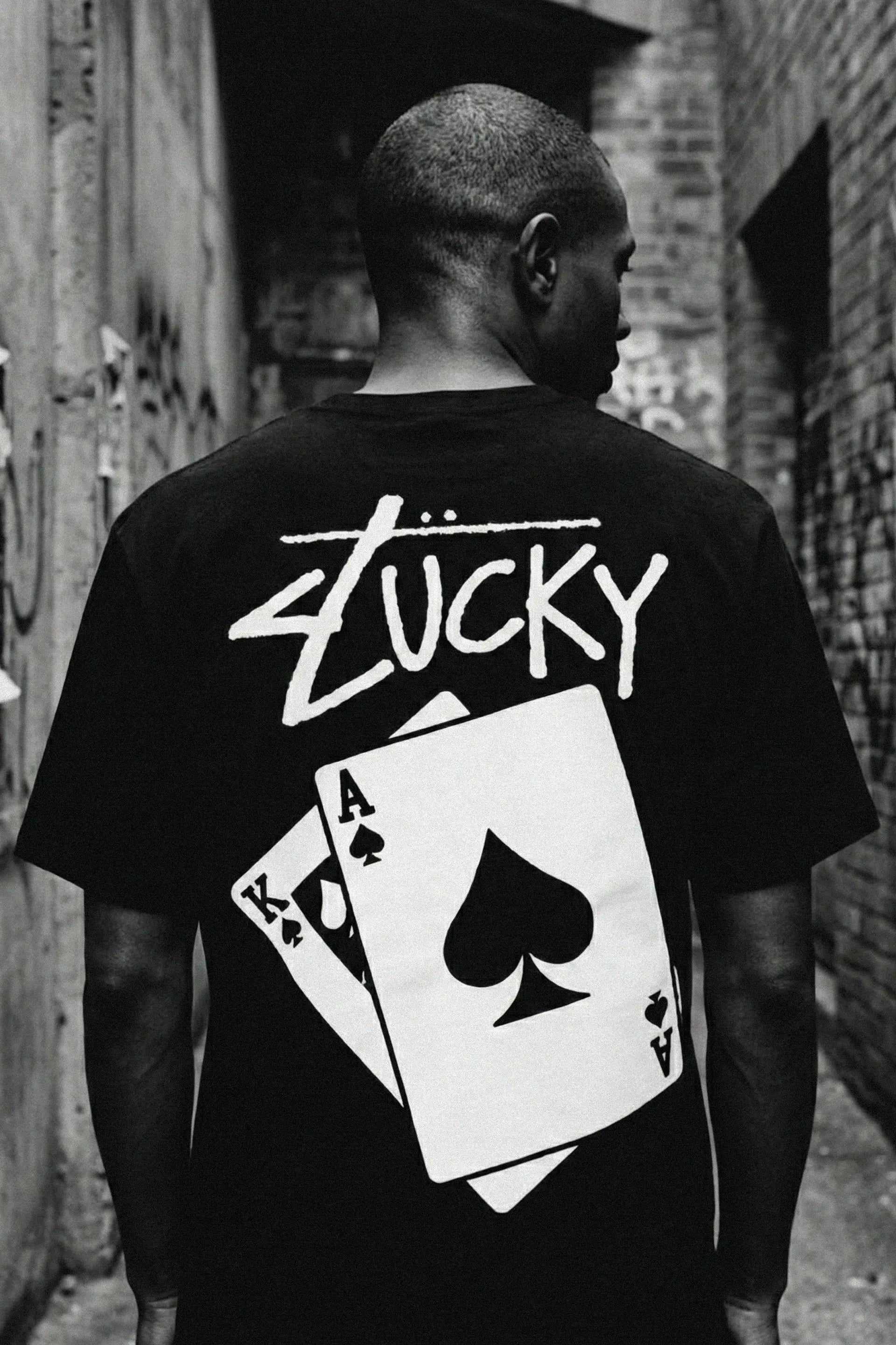 Oversized Unisex Lucky Aces  Black Graphic T-Shirt