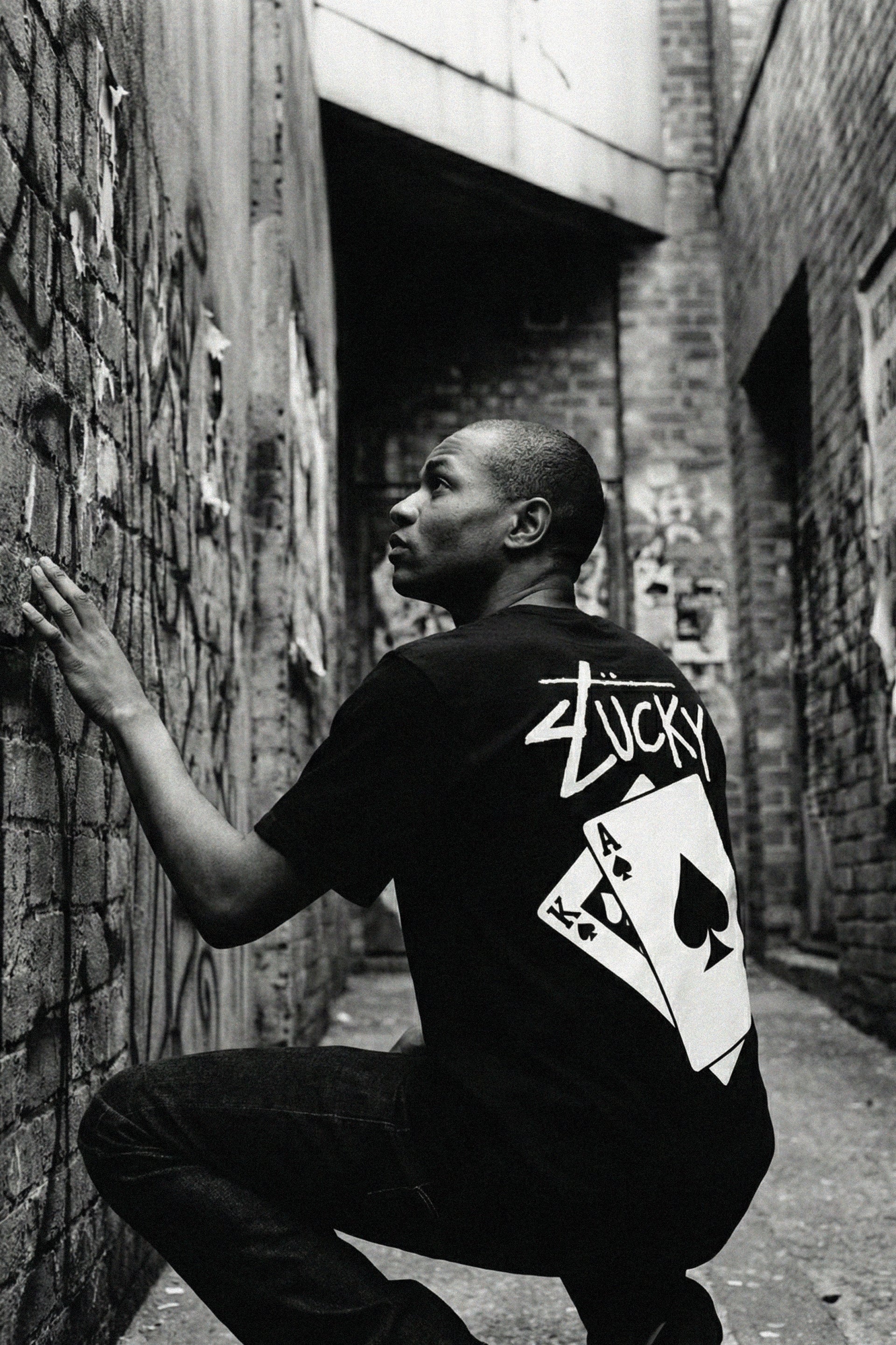 Oversized Unisex Lucky Aces  Black Graphic T-Shirt