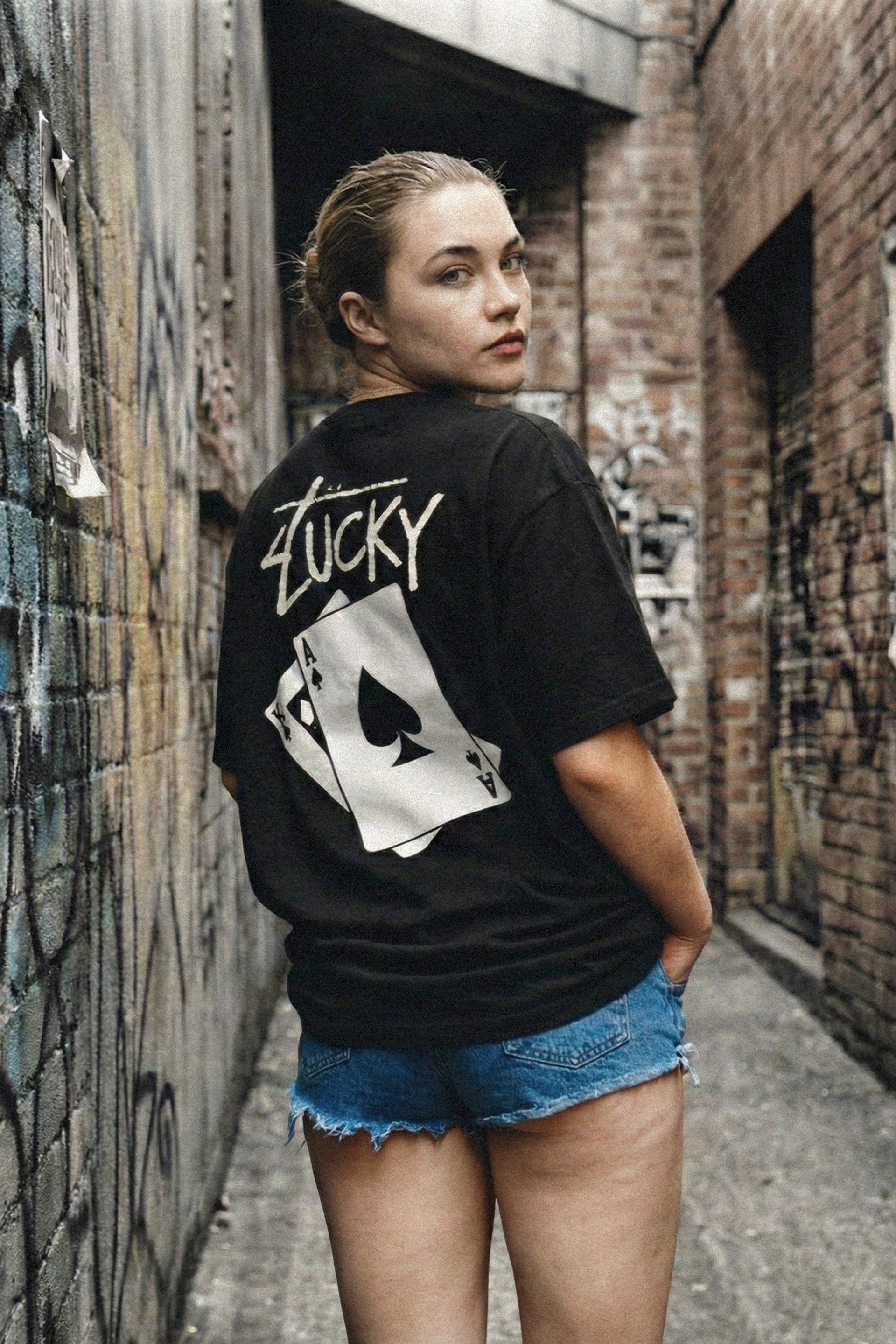 Oversized Unisex Lucky Aces  Black Graphic T-Shirt