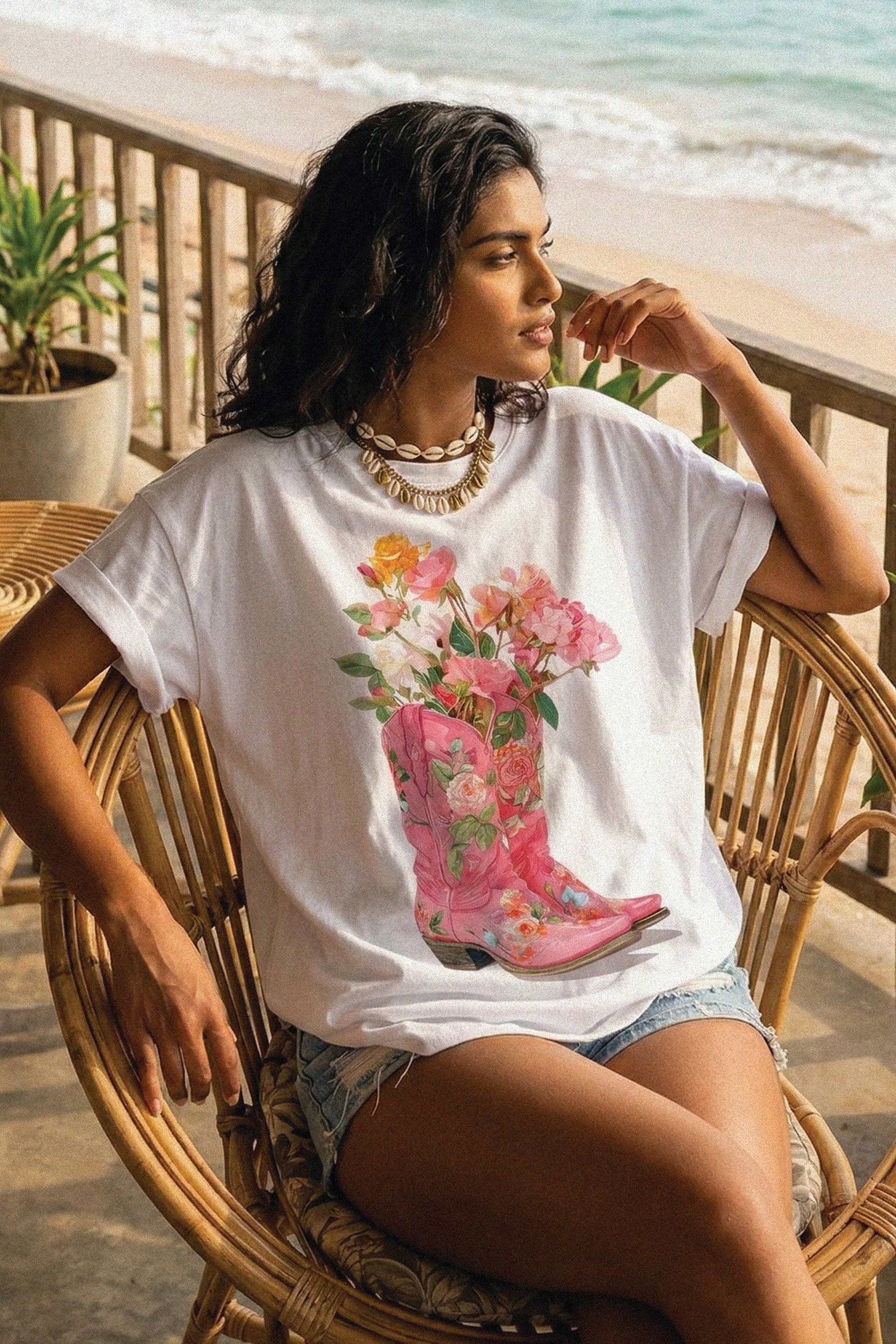 Pink Floral Boots Aesthetic T-Shirt