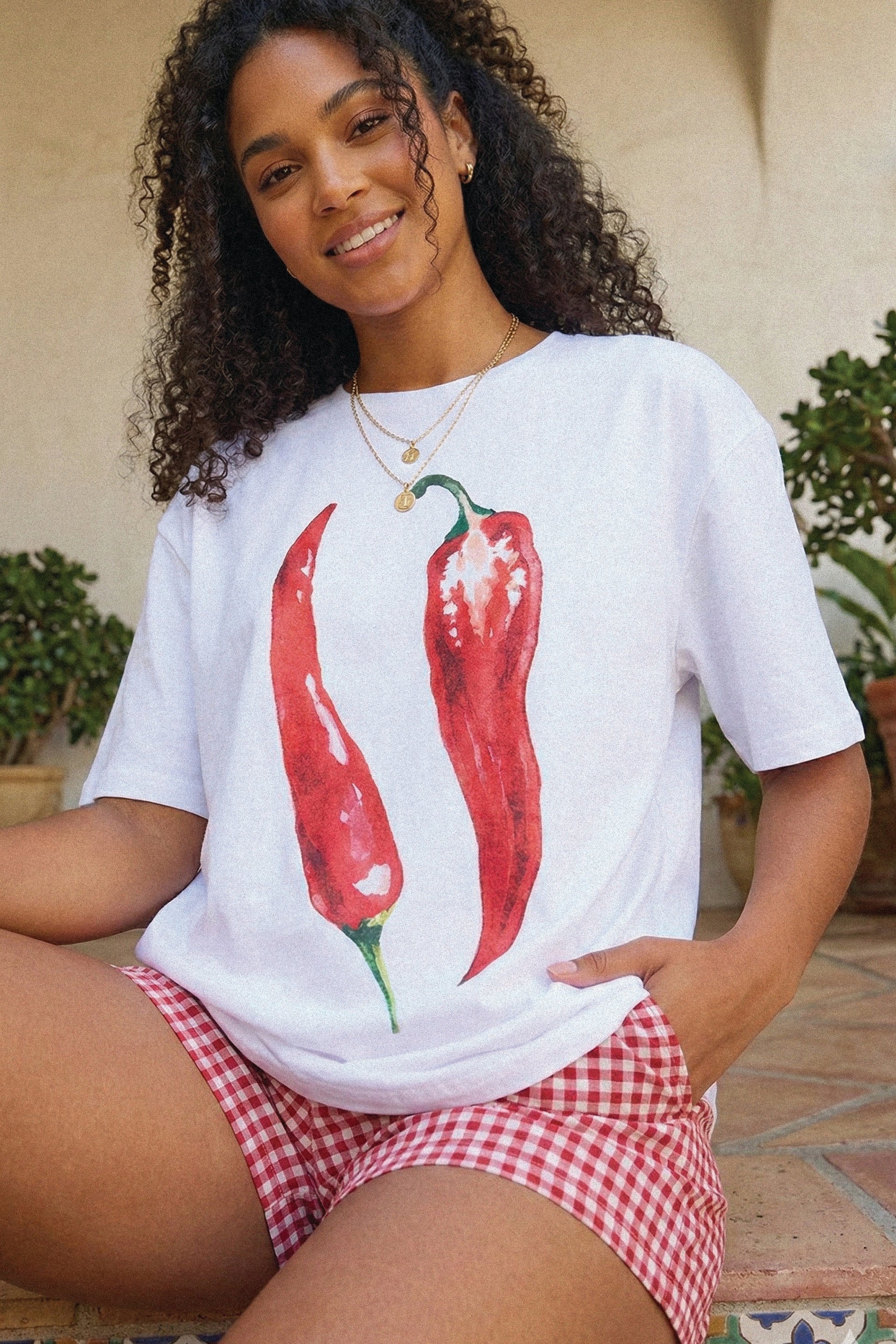 Red Hot Chili Watercolor Art Oversized Unisex T-Shirt