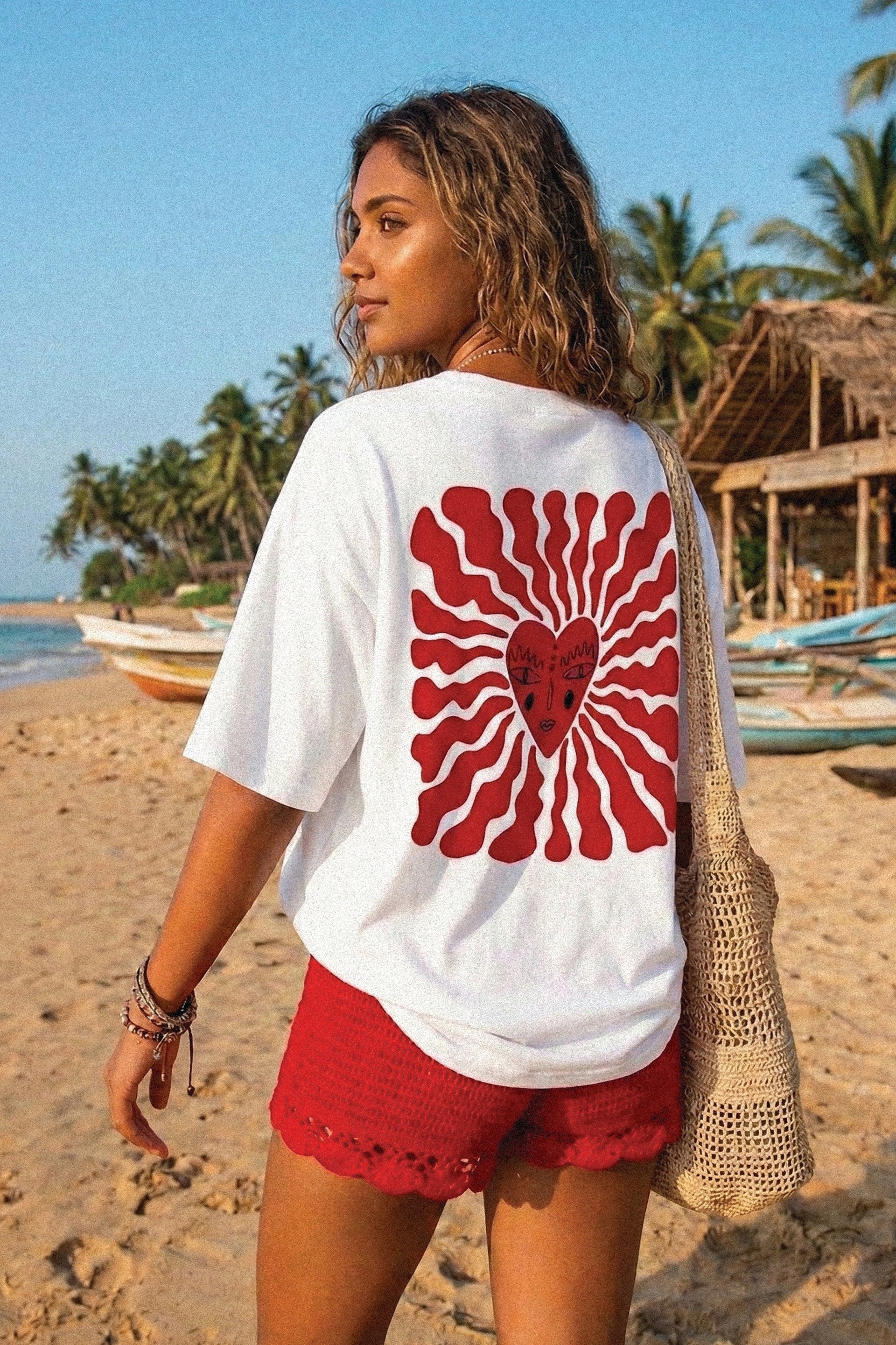 Radiant Boho Heart Sun Aesthetic - Back Print T-Shirt