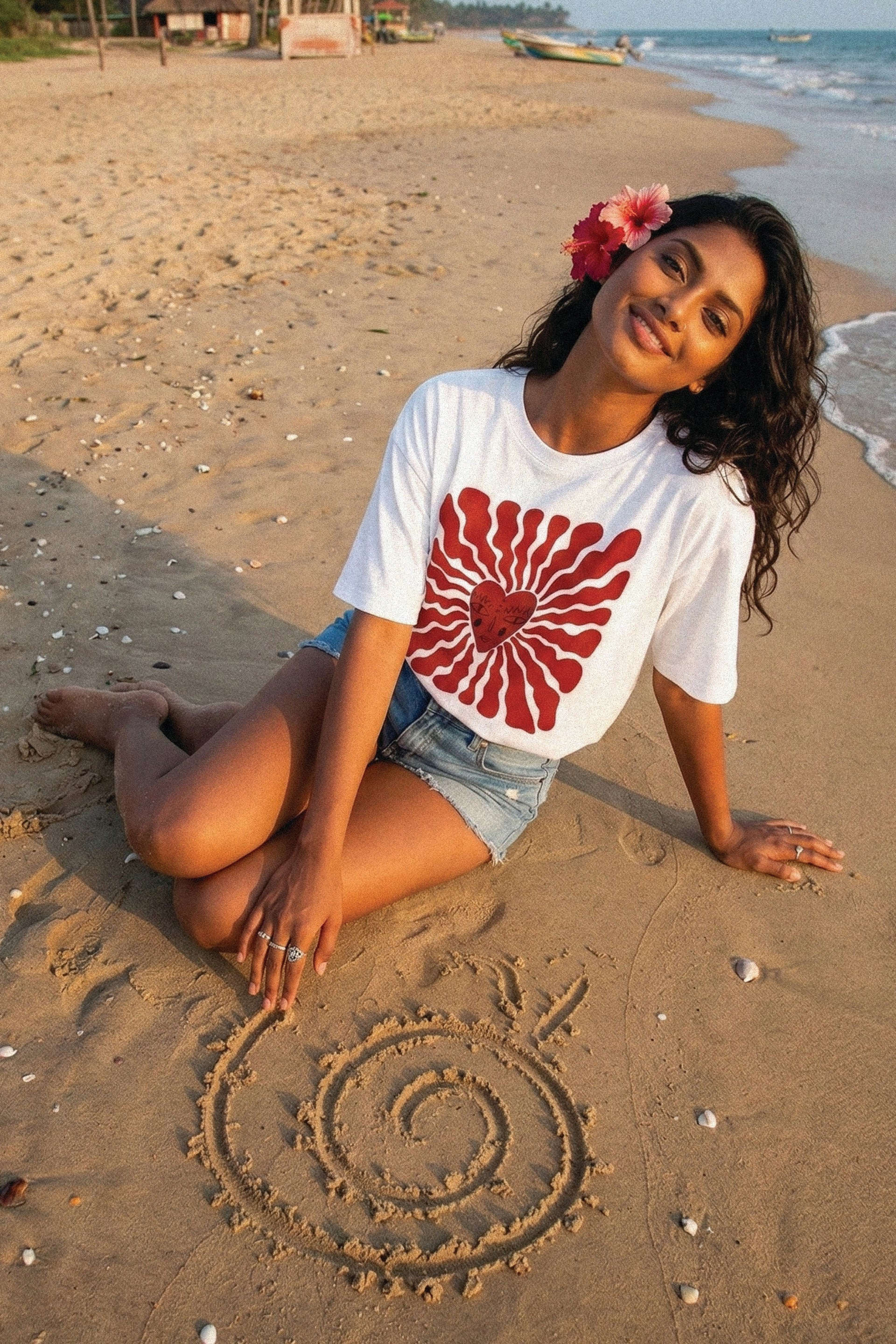 Radiant Boho Heart Sun Aesthetic - Front Print T-Shirt Tee House