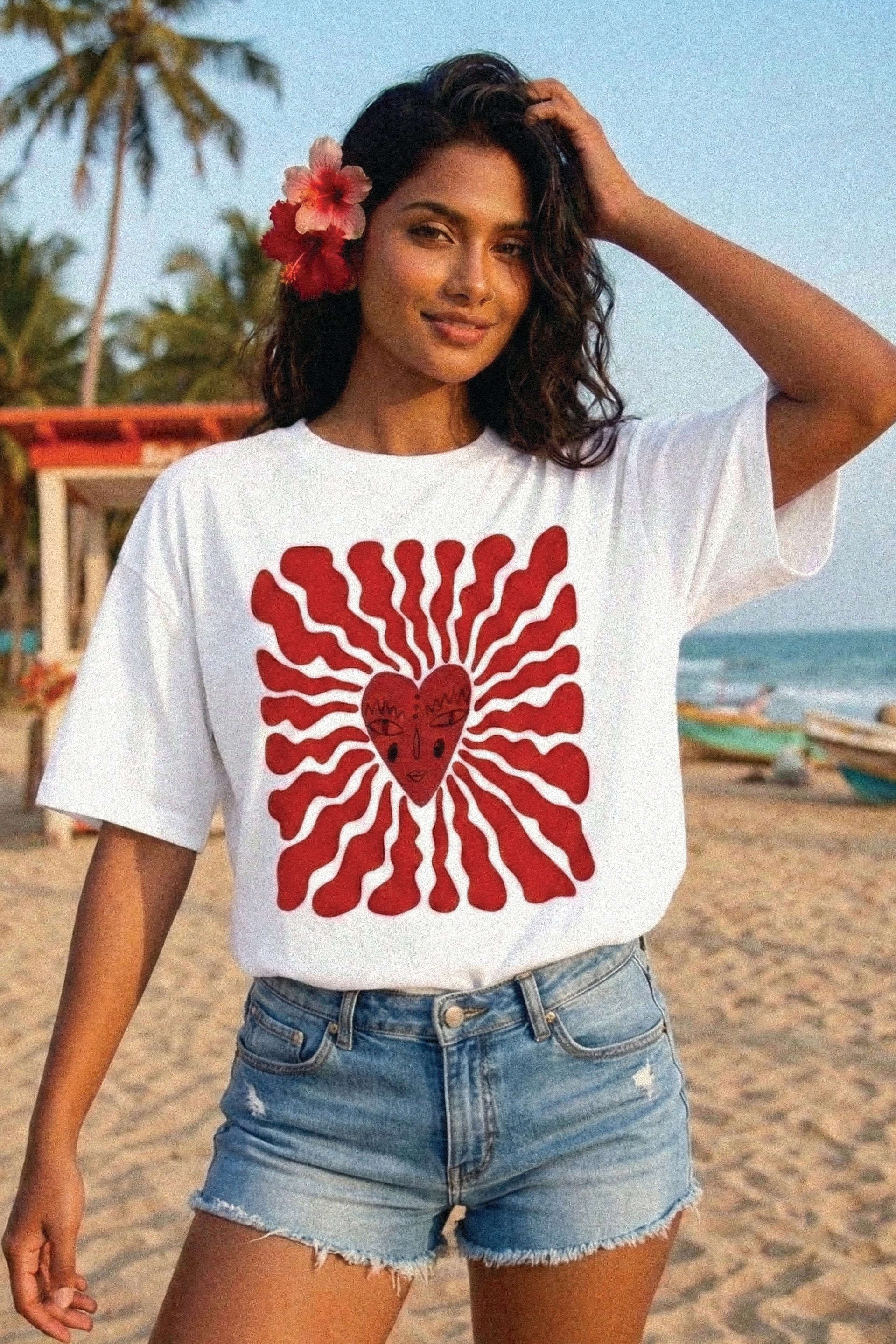Radiant Boho Heart Sun Aesthetic - Front Print T-Shirt Tee House