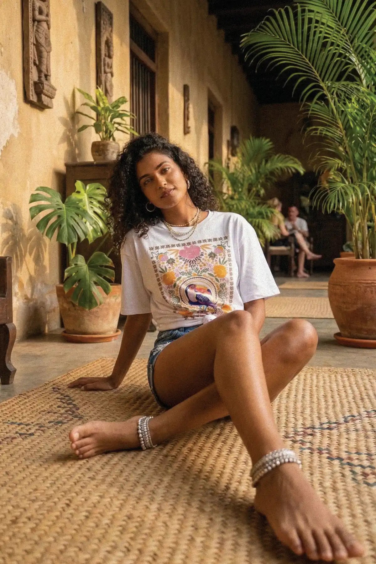 Tropical Toucan & Floral Pattern T-Shirt